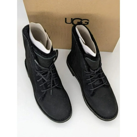 UGG Quincy Women's Faux Shearling Lined Combat Black Boots Size 5.5 - Picture 3 of 7